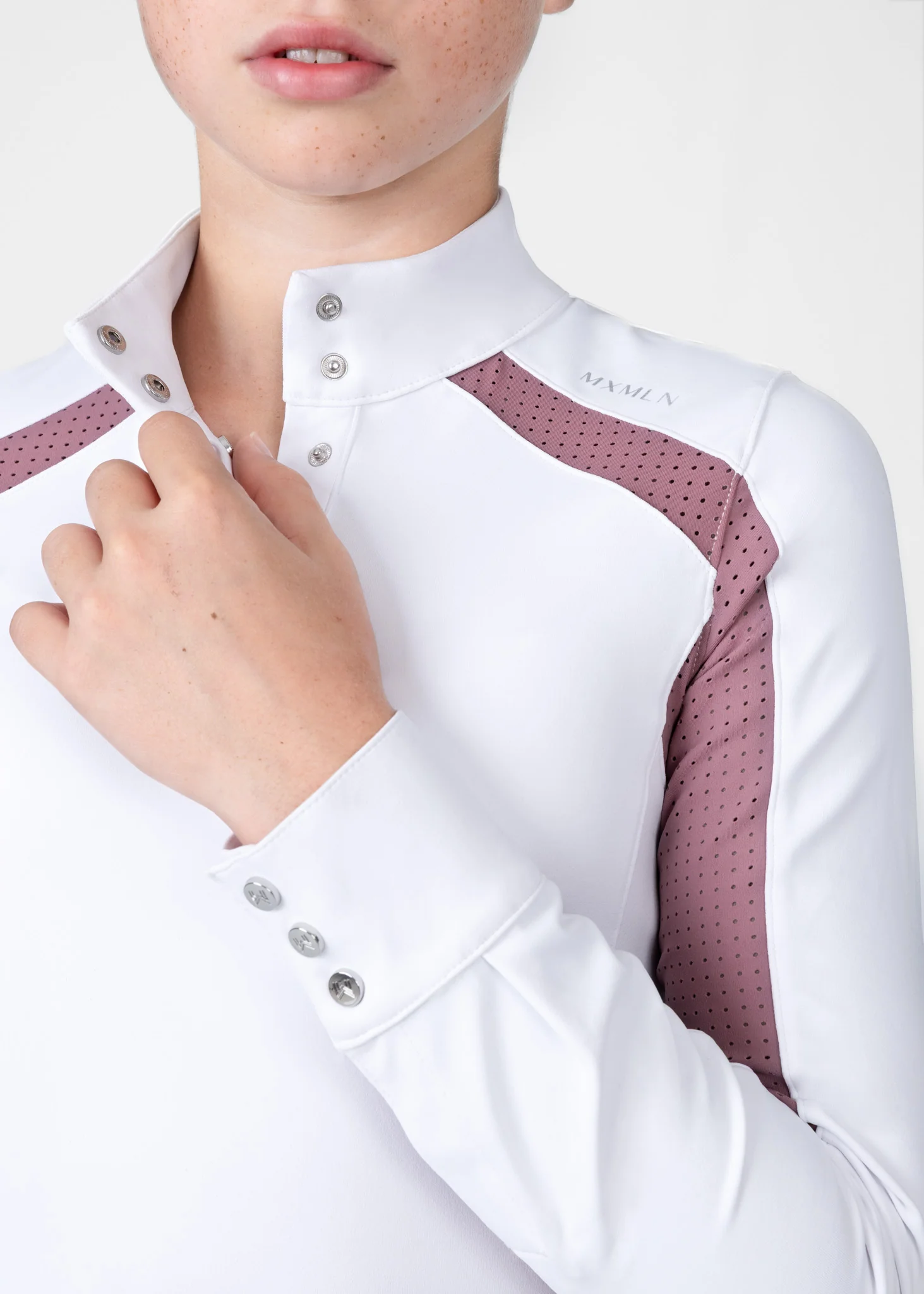 YR Aveen Long Sleeve Show Shirt (White/Mauve) - Image 6