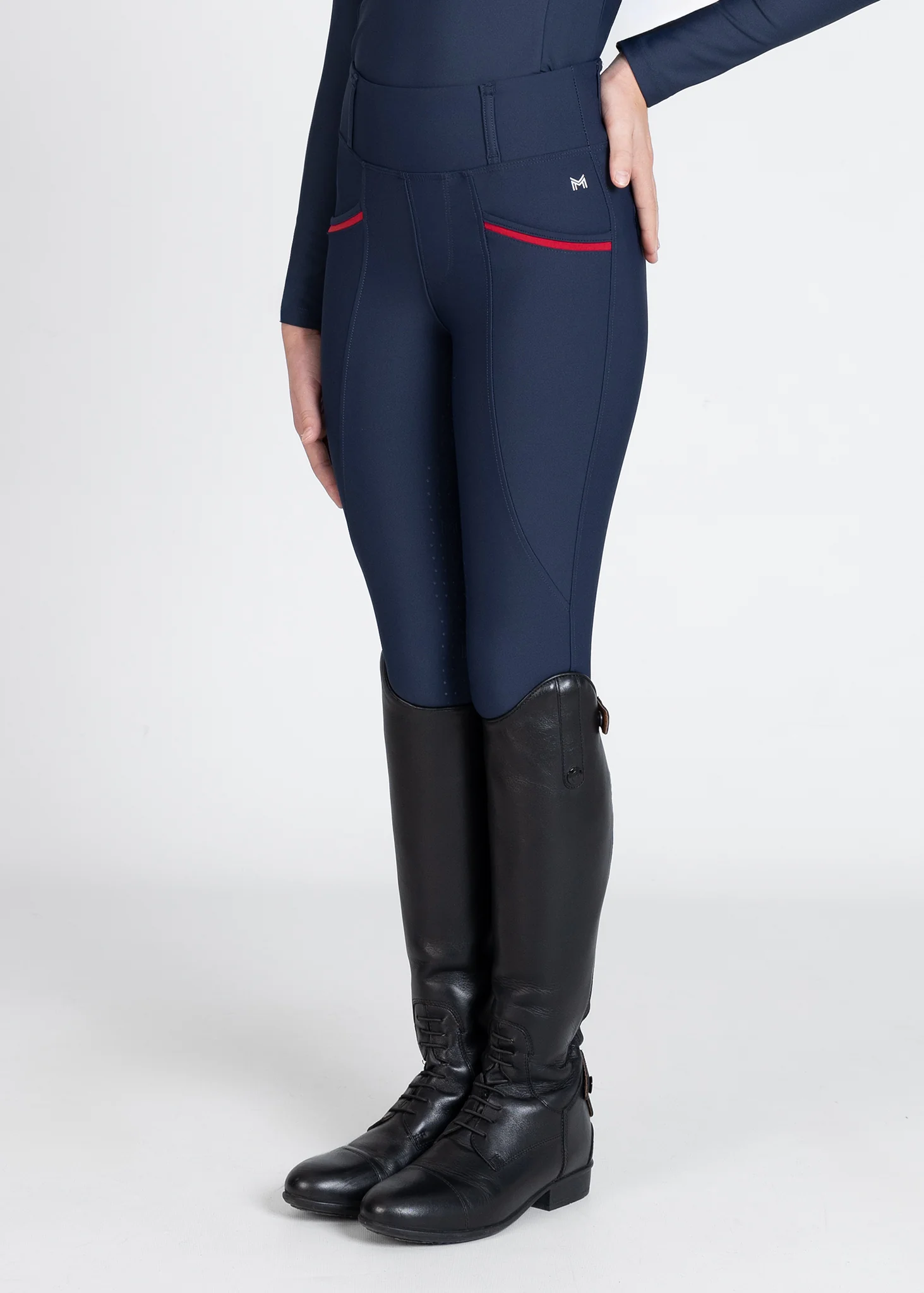 YR Pro Riding Leggings (Navy/Red) - Image 2